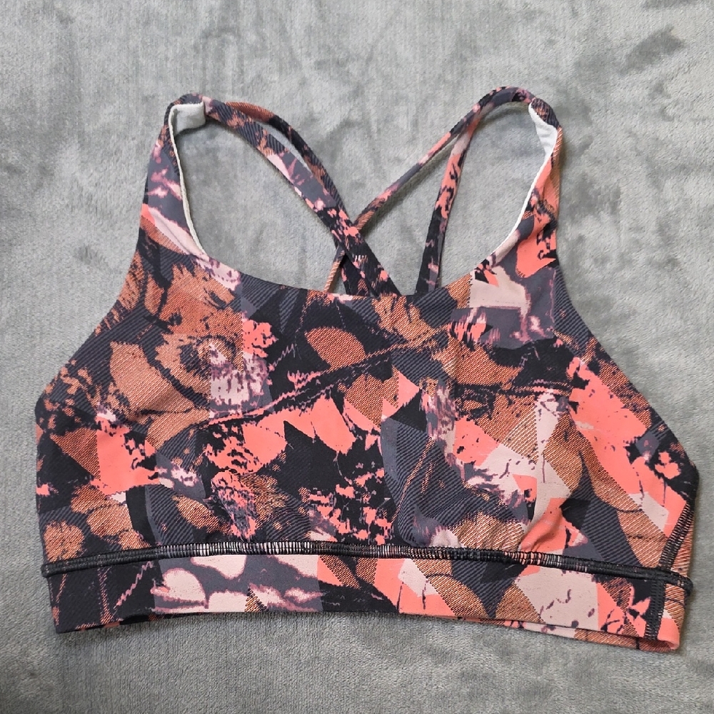 lululemon athletica Pink and Black Floral Sports Workout Bra Size 6